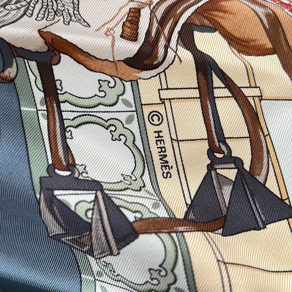 Hermes 90cm 90 Escuela Andalusia Silk Scarf Blue & Teal Equestre Equestr… - Picture 5 of 16
